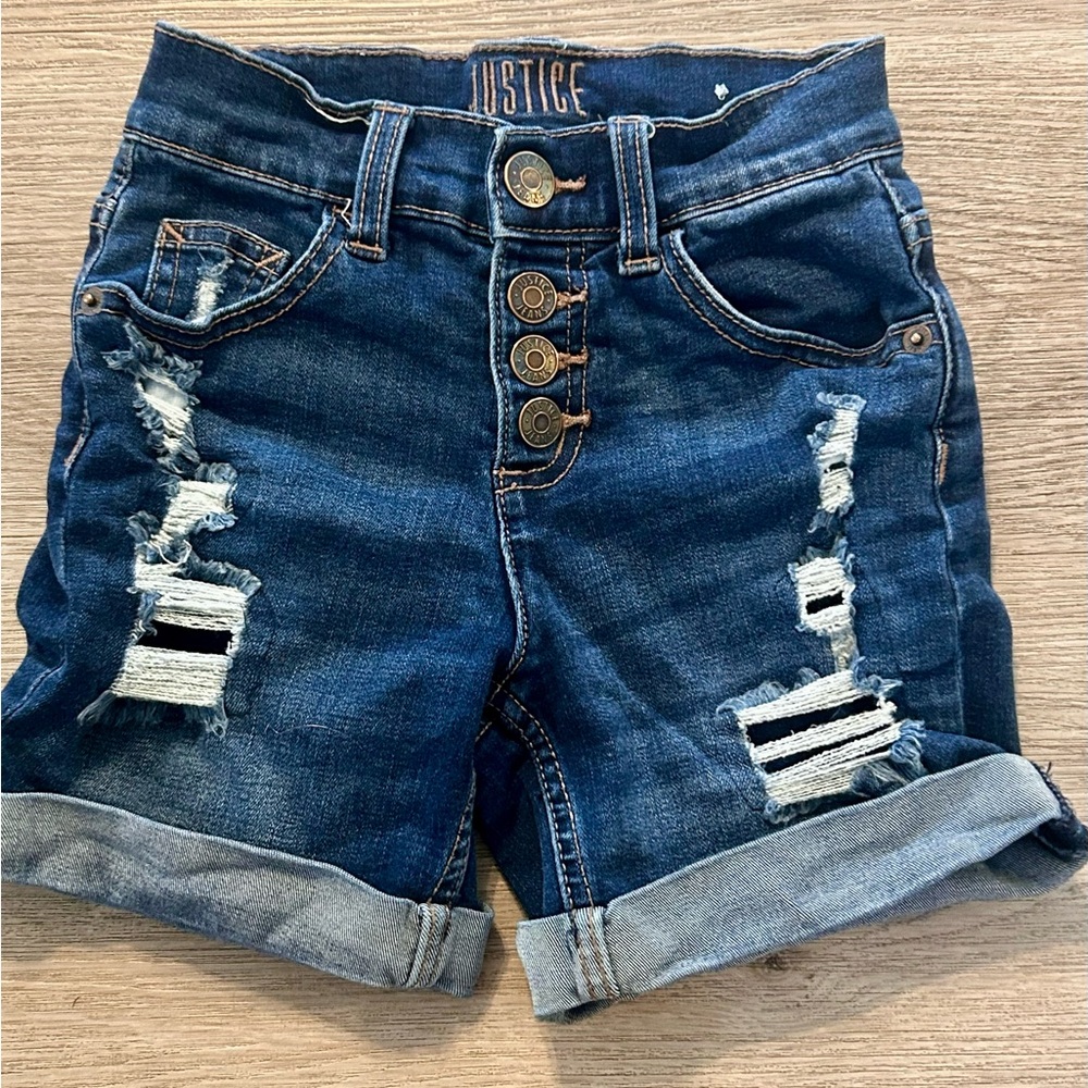 Justice Blue Distressed Jean Shorts